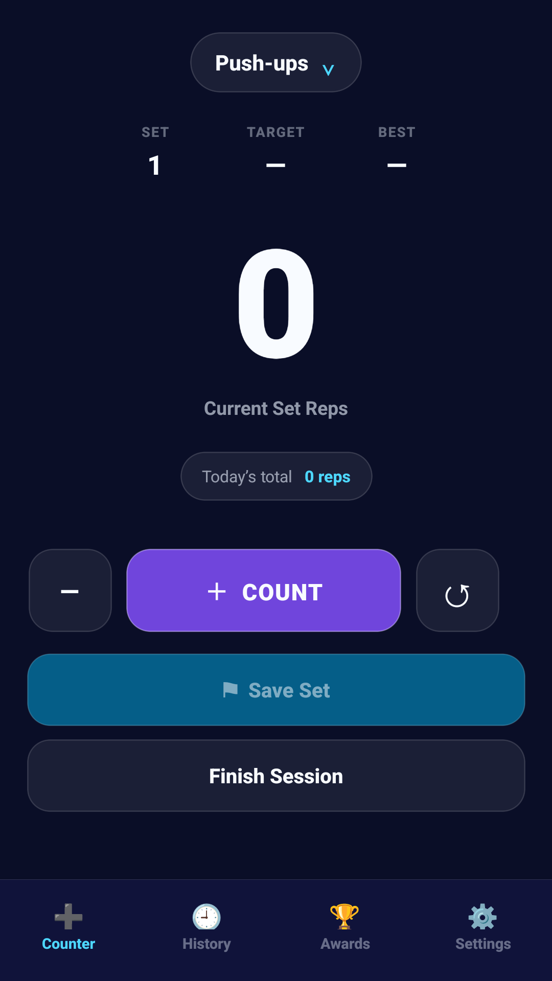 Counter screen in Sport Counter Pro