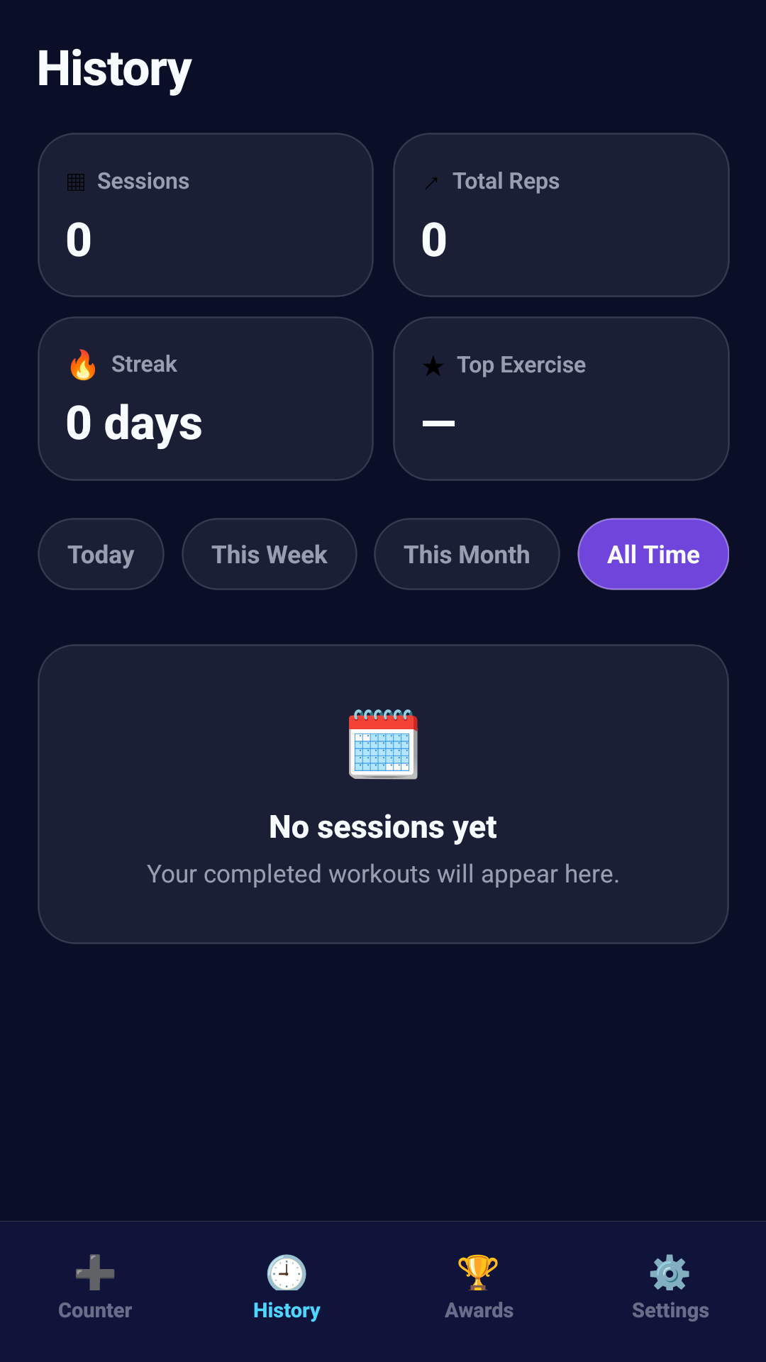 History screen in Sport Counter Pro